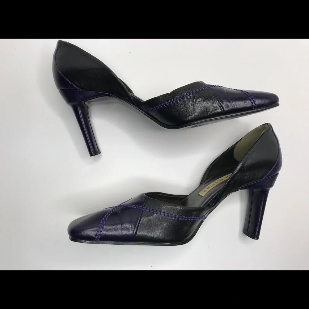 ANN MARINO Leather Purple Black Quilted Heel 6M